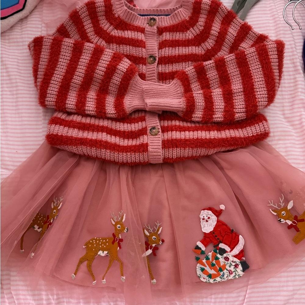 Mini Boden Pink and Red Knit Sweater& Tulle Skirt